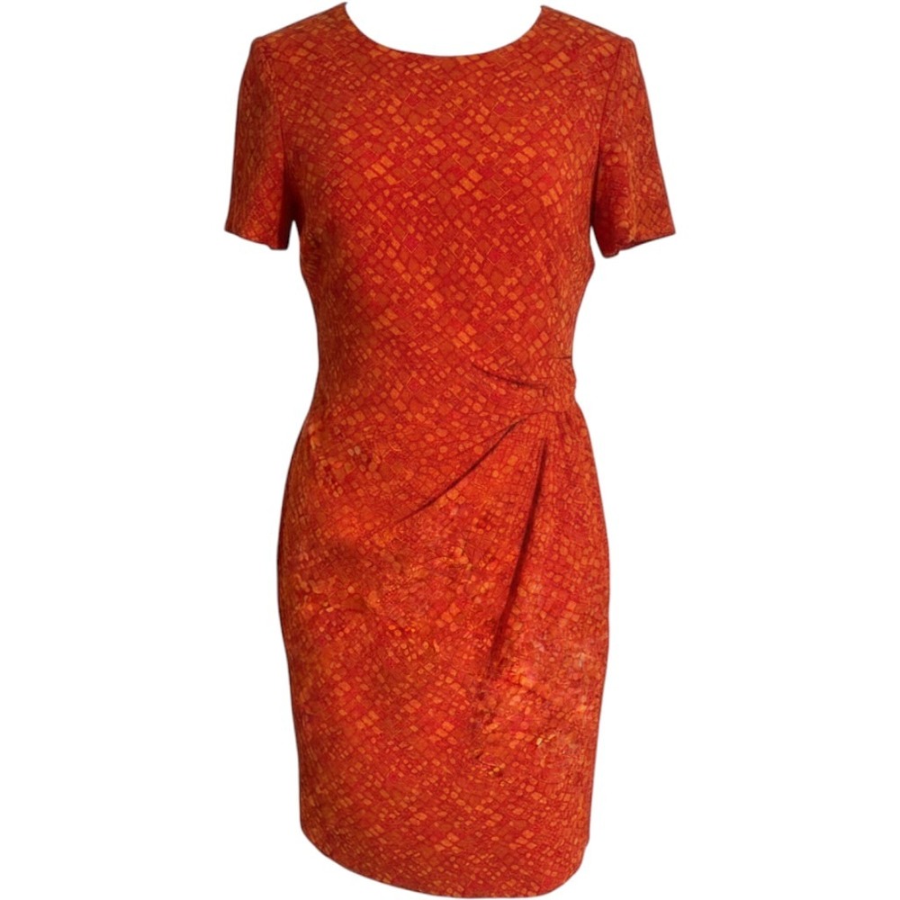 David Warren Orange Pink Geometric Sheath Dress Mod Retro Chic Professional 12